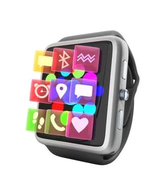 Digital smart watch or clock with icons 3d render no shadow Illustrazione stock