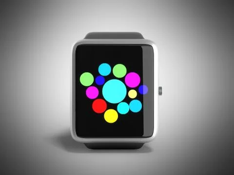 Digital smart watch or clock with icons 3d render on grey Illustrazione stock