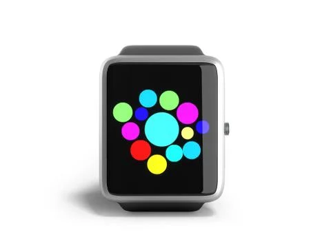 Digital smart watch or clock with icons 3d render on white Stock Illustration