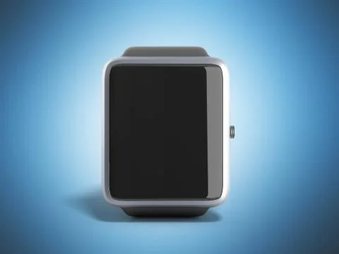 Digital smart watch or clock with icons 3d render on blue Stock Illustration