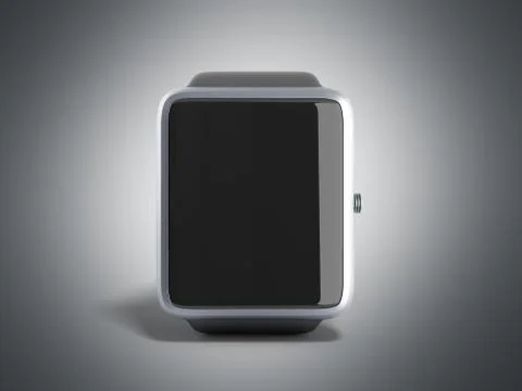 Digital smart watch or clock with icons 3d render on grey Stock Illustration