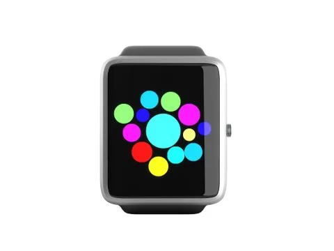 Digital smart watch or clock with icons 3d render on white no shadow Stock Illustration