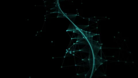 Digital snaking strand emits tied molecule particles into black space Stock Footage 320452797