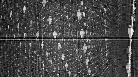 Digital Social Grid Matrix Translucent 3D Human Avatar Connectivity Cube Stock Footage 339976505