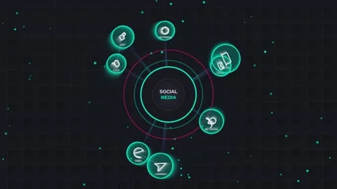 Digital social media network connection interface with rotating icons motio.. Stock Footage 341220907
