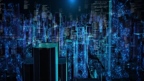 Digital Software City with Coding Data and Cyber Technology 스톡 동영상 342611752