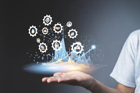Digital software development, 4.0 technology, Data transfer, Big data, Inte.. Fotos Stock