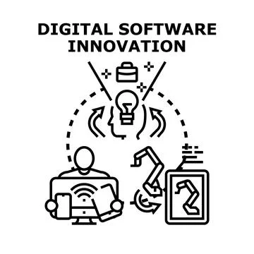 Digital software innovation developing business technology solutions Illustrazione stock