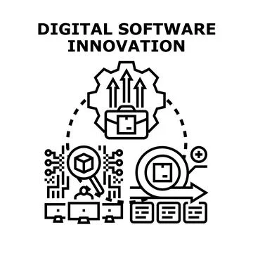 Digital software innovation developing business solutions Illustrazione stock