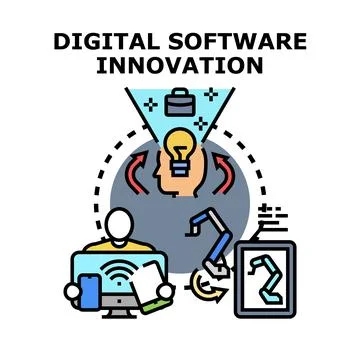 Digital software innovation developing business technology solutions Ilustración de archivo