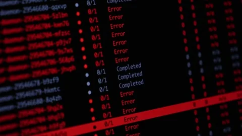 A digital software interface displaying a list of failed tasks and errors, Stock Footage 346525999