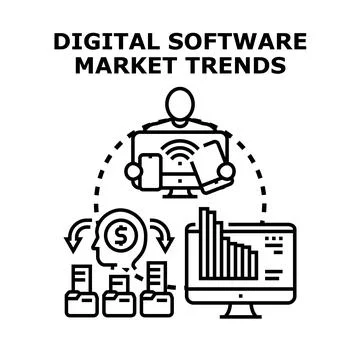 Digital software market trends analysis data development Stock Illustration