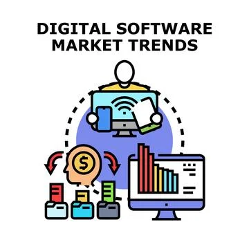 Digital software market trends analysis data development イラスト素材