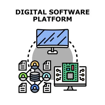 Digital software platform connecting users, data and technology 스톡 일러스트