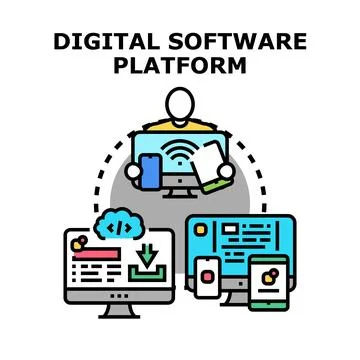 Digital software platform developing apps and online services Stock-Illustration