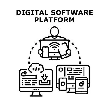 Digital software platform developing apps and online services Stock Illustration