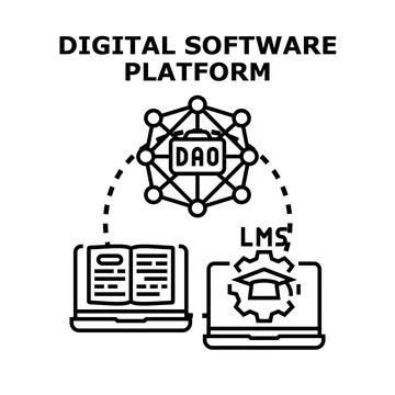 Digital software platform linking decentralized autonomous organization - dao Stock Illustration