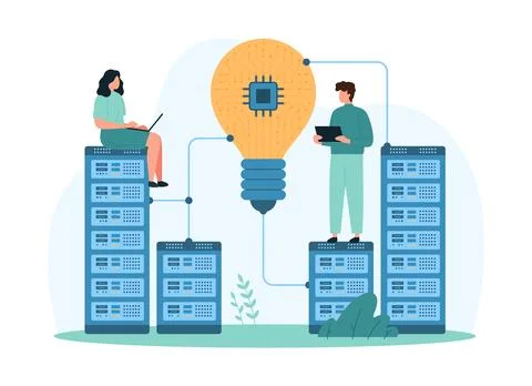 Digital solution development, automation of data management, computing by tiny イラスト素材