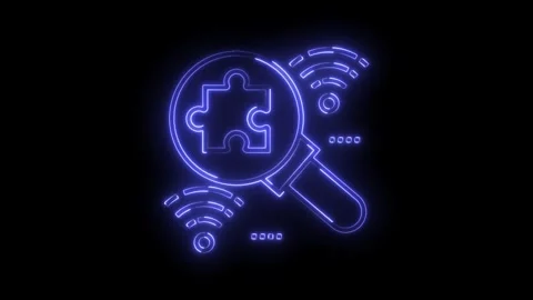 Digital solution search magnifying glass with puzzle and wifi neon glow Stock Footage 322989709