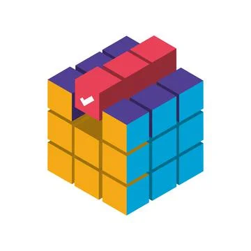 Digital solutions cube process isometric icon isolated Stock Illustration