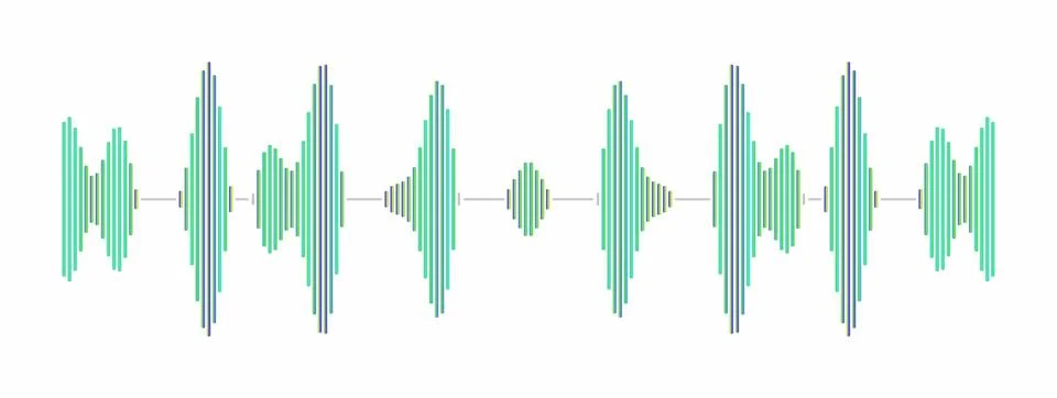 Digital sound wave audio frequency equalizer. Green and blue soundbars. Mus.. Stockillustratie