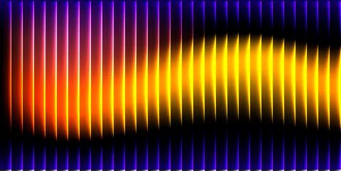 Digital sound wave background. Glowing orange pulse with purple vertical ne.. Stock-Illustration
