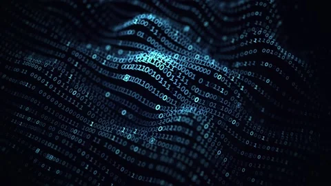 Digital sound wave with blue binary code in motion. Video stock 237938102