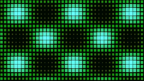 Digital Sound Wave Equalizer Pattern with Green and Cyan Squares Animation Vídeo Stock 340364448