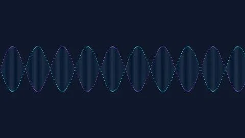 Digital sound wave visualization with glowing dots on a dark blue backgroun.. Stock Illustration