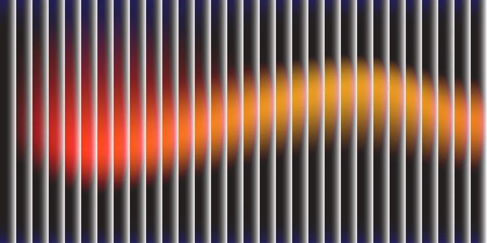 Digital sound wave visualization. Vertical gray bars with glowing red and o.. Stock Illustration