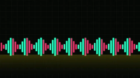 Digital sound waveform bars pulsing rhythmically on dark grid background mo.. Stock Footage 342279038