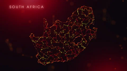 Digital South Africa Map Motion Reveal With Abstract Red And Orange Plexus .. Stock Footage 330146249