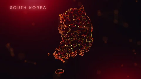 Digital South Korea Map Motion Reveal With Abstract Red And Orange Plexus N.. Stock Footage 330106261
