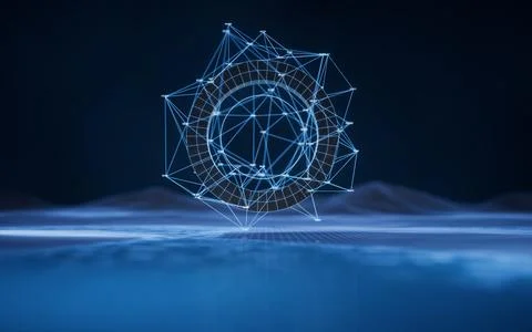 Digital space with digital ring geometry, 3d rendering. イラスト素材