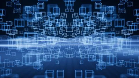 Digital space with glowing lines, 3d rendering. 스톡 일러스트