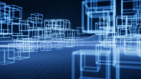 Digital space with glowing lines, 3d rendering. Illustrazione stock