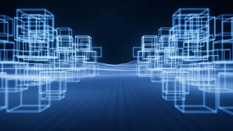 Digital space with glowing lines, 3d rendering. Stock Illustration