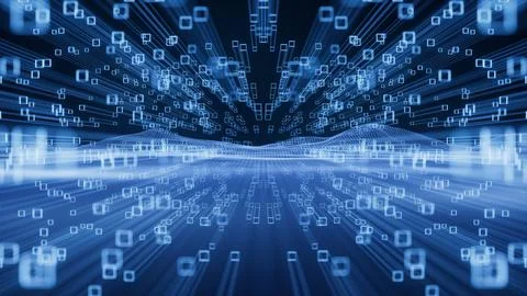 Digital space with glowing lines, 3d rendering. Illustrazione stock