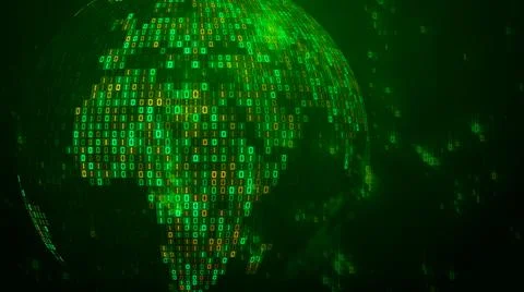 Digital Space Green Matrix Square Binary Code Globe World Map Of Africa Europe Stock Illustration