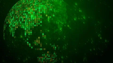 Digital Space Green Matrix Square Binary Code Globe World Map Asia Australia  Illustrazione stock