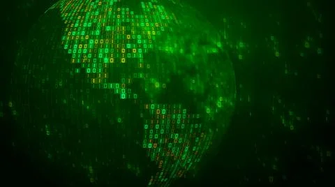 Digital Space Green Shiny Matrix Square Binary Code Globe World Map America Stock Illustration