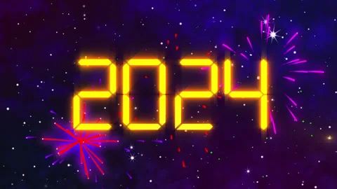 Digital Space Happy New Year Flares 2024 Stock Footage 255644939