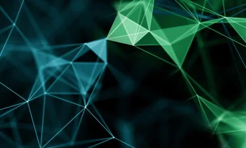 Digital space network poly background. Technology green polygonal pattern. Earth Ilustración de archivo