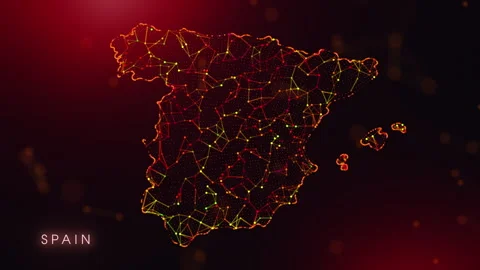 Digital Spain Map Motion Reveal With Abstract Red And Orange Plexus Network.. Stock Footage 329605309