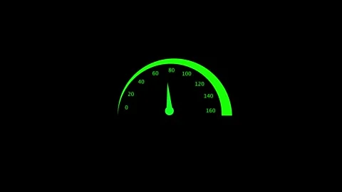Digital speedometer with green needle accelerating quickly to high speed on.. Stock Footage 332158466