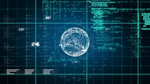 Digital sphere and program codes Stock Footage 107685504