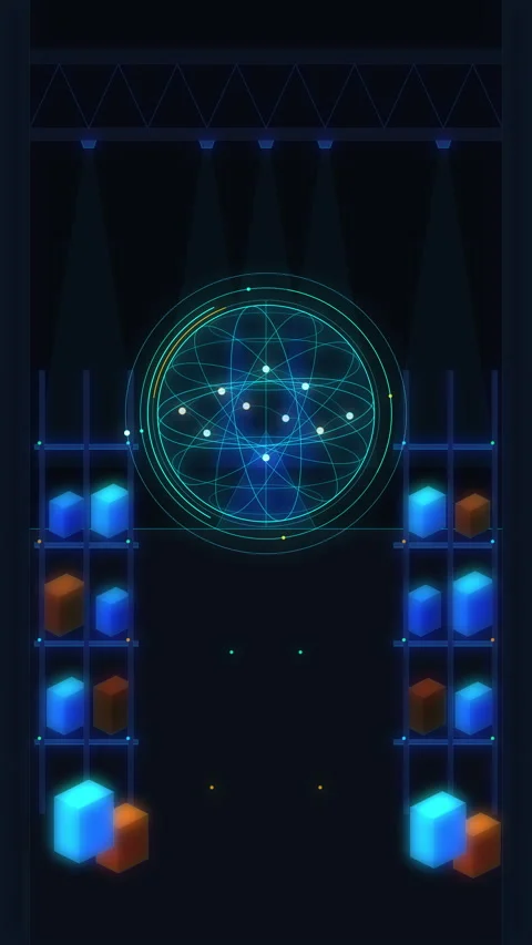 Digital sphere animation with glowing blocks and light beam loop Stock Footage 346547053