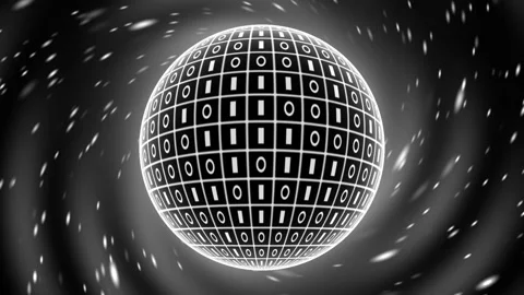 Digital Sphere Binary Code 0s and 1s Global Data Movement Loop Black and White Stock Footage 330481447