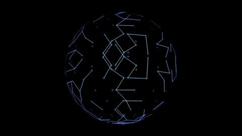 Digital sphere connection rotating with light blue lines on black Stock Footage 327576838