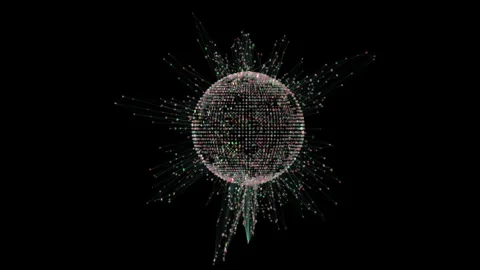 Digital Sphere with Exploding Particles on Black Background with Abstract Stock Footage 276970763